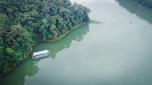 High angle view of boats in sea