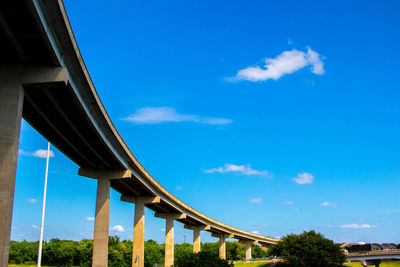 Low angle view of bridge against blue sky