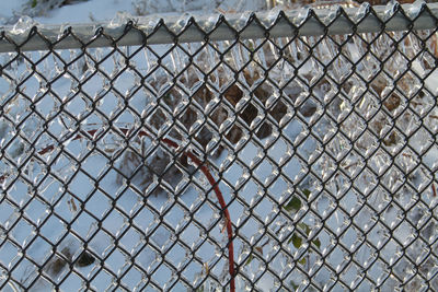 Full frame shot of frozen chainlink fence