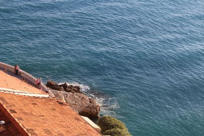 High angle view of rocks on beach