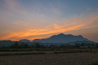 Scenic view of mountains during sunset