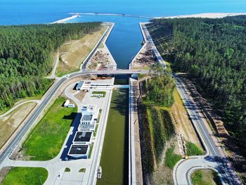 Aerial view of a ditch of the vistula spit