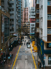 High angle view of people on road in city