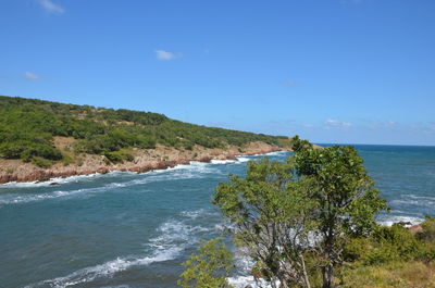 Scenic view of sea against blue sky