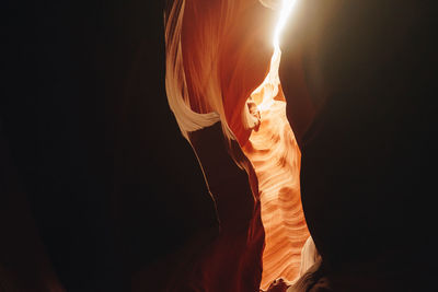 Close-up of sunlight on antelope canyon