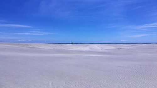 Scenic view of desert against blue sky