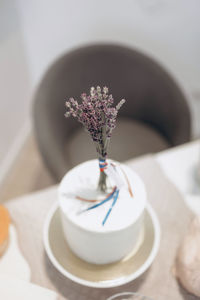 High angle view of white flower on table