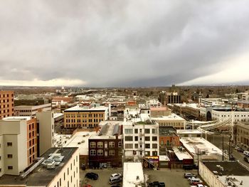 High angle view of cityscape against sky