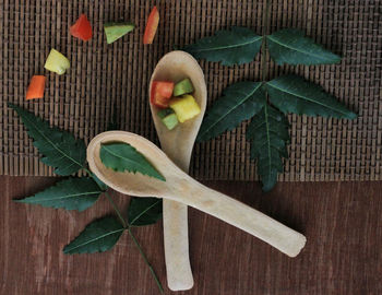 High angle view of fruits on table