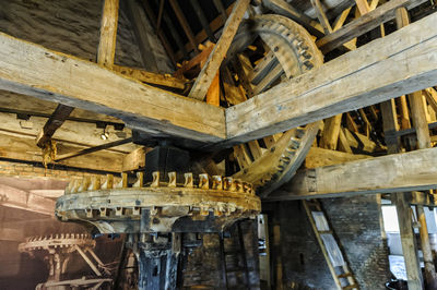 Low angle view of ceiling with mechanism of a windmill