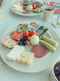 High angle view of breakfast on table