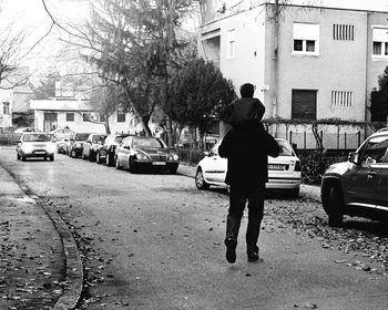 Woman walking on street