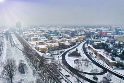 High angle view of cityscape during winter