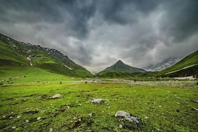 Scenic view of green landscape against sky