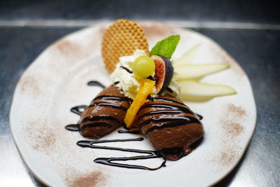 Close-up of dessert in plate on table