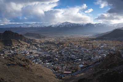 High angle view of townscape against sky