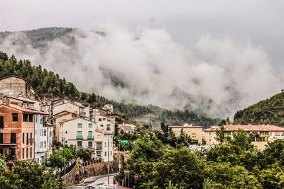High angle view of buildings against sky