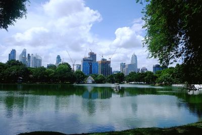 Reflection of buildings in lake