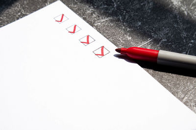 High angle view of pen on table