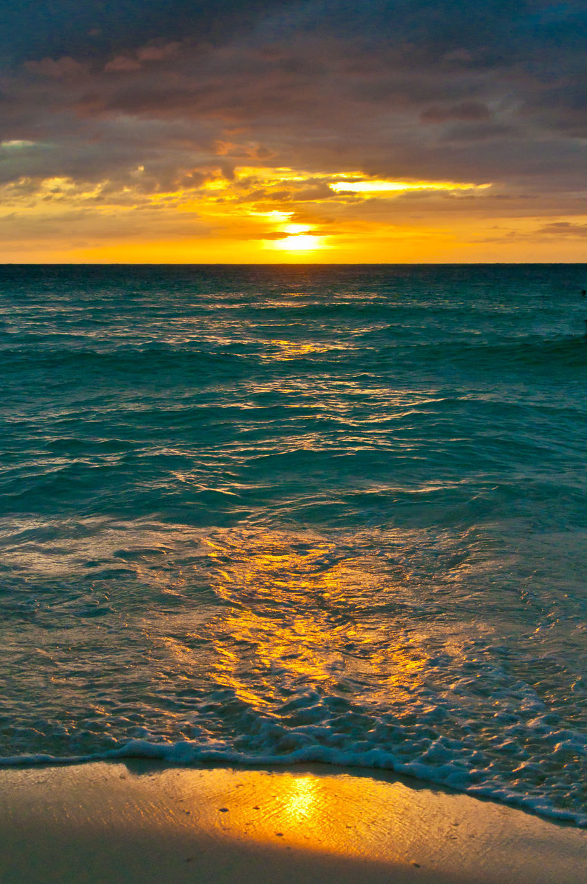 SCENIC VIEW OF SEA AGAINST ORANGE SKY