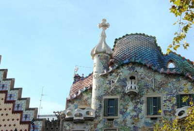 Low angle view of building against clear blue sky