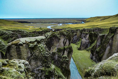 Scenic view of sea against clear sky