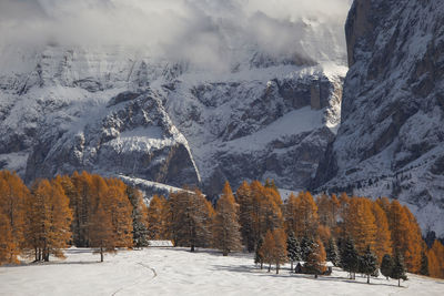 Panoramic view of snowcapped mountains against sky