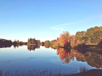 Reflection of trees in lake against sky during autumn