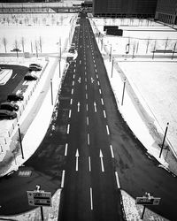 High angle view of vehicles on road in city