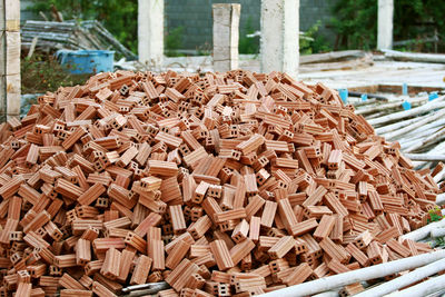 High angle view of chopped basket on wood