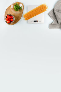 High angle view of food on white background