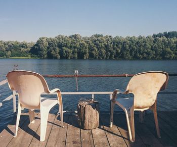 A romantic setup overlooking the danube, one of europe's largest rivers. perfect for a coffee.