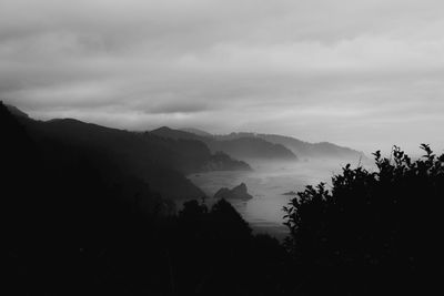 Scenic view of silhouette mountains against sky