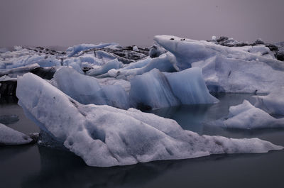 Frozen lake against sky