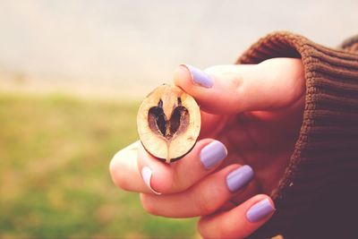 Close-up of woman hand holding fruit