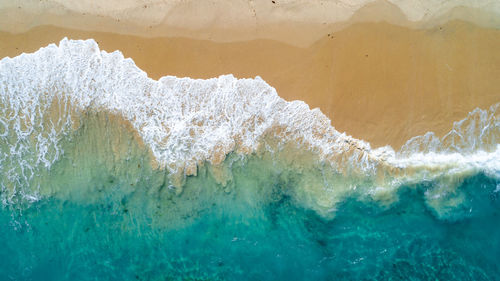 Aerial view of the sandy beach and ocean in zanzibar