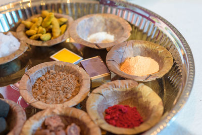 High angle view of vegetables on table in market