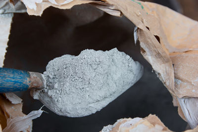 High angle view of snow on wood