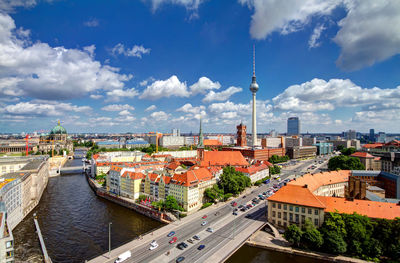 High angle view of city