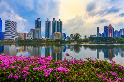 View of buildings against cloudy sky