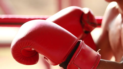 Boxer wearing red gloves in ring