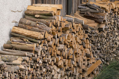 Stack of logs in a row