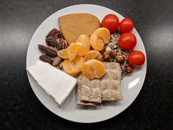 High angle view of breakfast on table