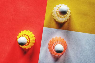 High angle view of multi colored ball on table