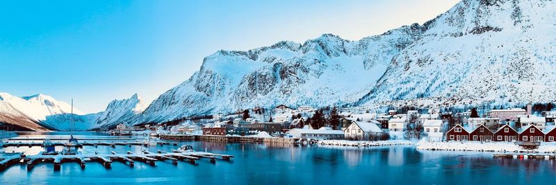 Panoramic view of lake against sky during winter