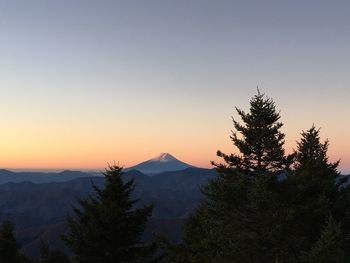 Scenic view of mountains against sky during sunset