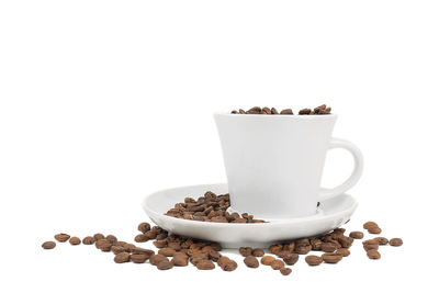 Close-up of coffee cup against white background