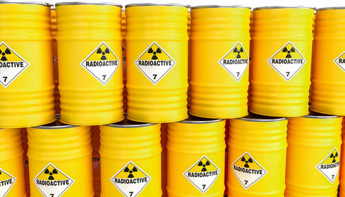 Full frame shot of yellow radioactive containers