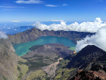 Panoramic view of volcanic landscape against sky