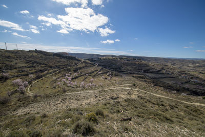 High angle view of land against sky